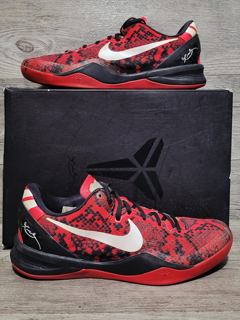 Nike Kobe 8 ID Red Pit Viper Mens Size 9 Snakeskin Custom Basketball Shoes